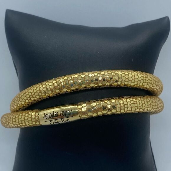 NWOT Jennifer Lopez Leather .925 Sterling Silver 18K Gold Plated Clasp Bracelet - Picture 1 of 6